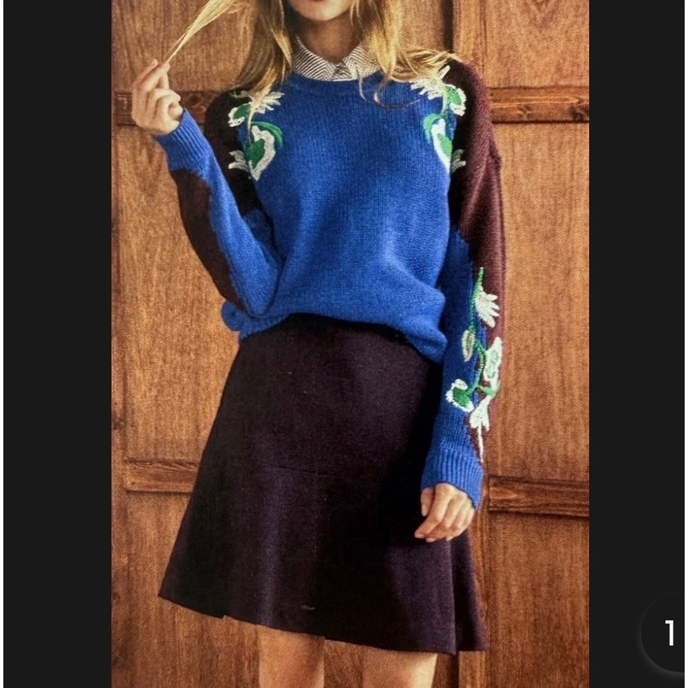 Cabi Sweater Women M Vineyard Floral Embroidered Colorblock Crew Neck Knit 4859 - Picture 2 of 13